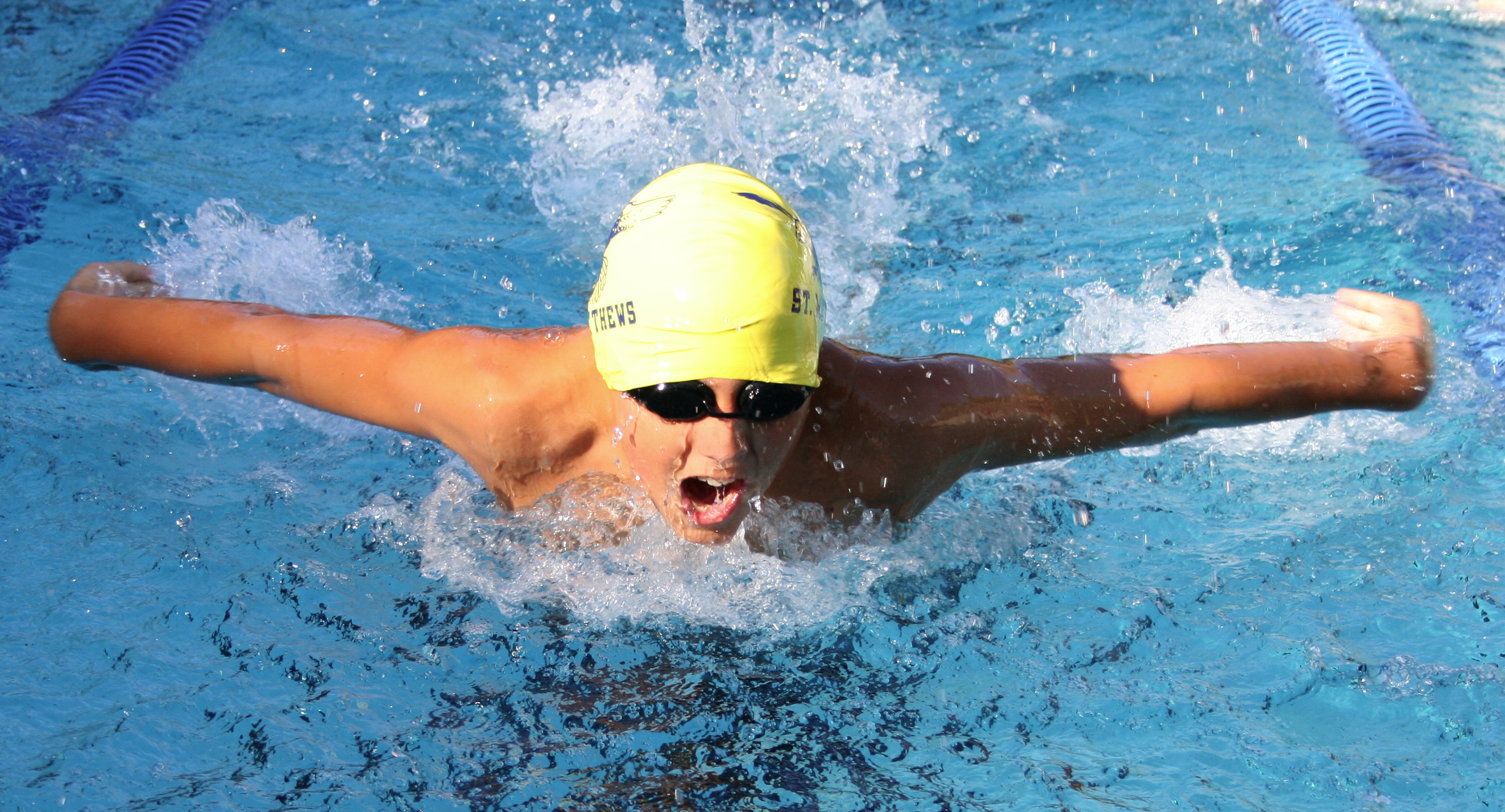 St. Matthew's 8th-grader Nick Edel won the 100 individual medley and scored in three other events at the Junior Delphic League Swim Championships. Photo: Andy Bernstein